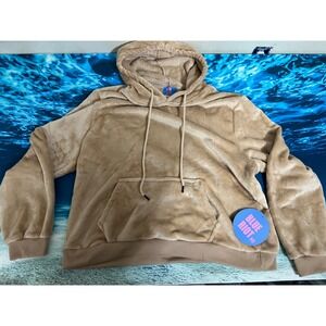 Blue Riot xo Tan Faux Fur Plush Hoodie Sweatshirt Kangaroo Pocket Size 2XL NWT